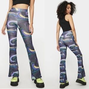 Urban Outfitters Trippy Swirl Flare NGOrder High Waist Stretch Rainbow Y2K Pants